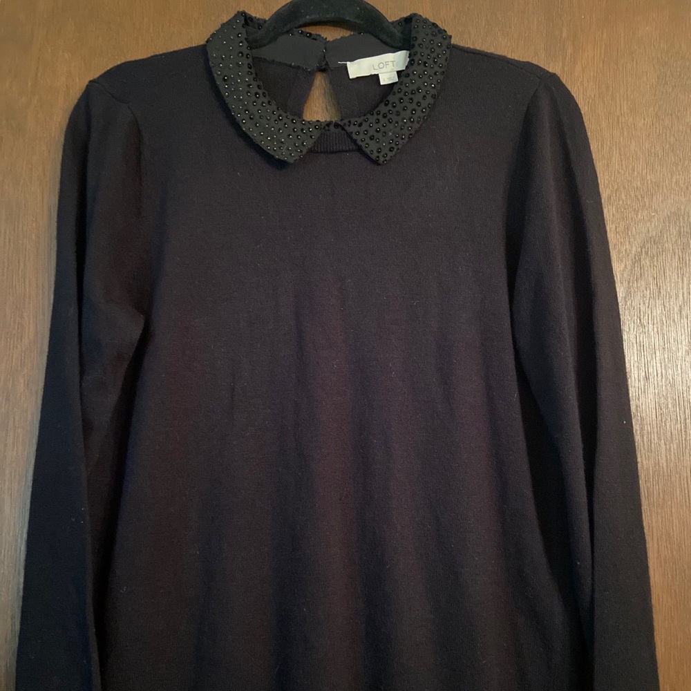 LOFT Women’s Black Sweater with Embellished Collar